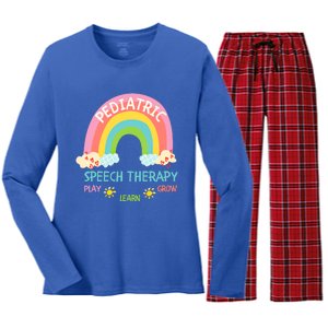 Cute Spring Pediatric Speech Therapy Slp Rainbow Therapist Gift Women's Long Sleeve Flannel Pajama Set 