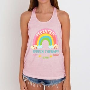 Cute Spring Pediatric Speech Therapy Slp Rainbow Therapist Gift Women's Knotted Racerback Tank