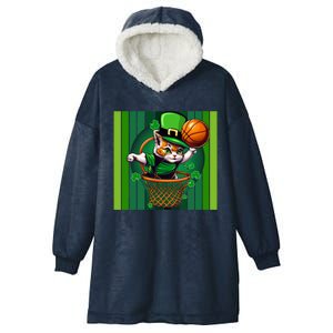 Cat St Patricks Day Basketball Lucky Clover Shamrock Gift Hooded Wearable Blanket