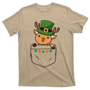 Cute Saint Patrick's Day Deer With Green Hat In Pocket T-Shirt