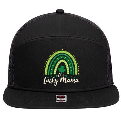 Cute St Patricks Day One Lucky Mama Green Shamrock Clover Rainbow 7 Panel Mesh Trucker Snapback Hat