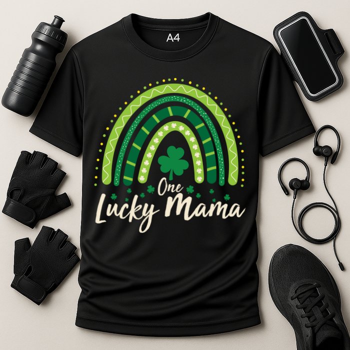 Cute St Patricks Day One Lucky Mama Green Shamrock Clover Rainbow Cooling Performance Crew T-Shirt