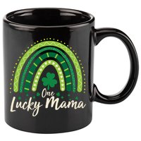 Cute St Patricks Day One Lucky Mama Green Shamrock Clover Rainbow 11oz C Handle Ceramic Mug