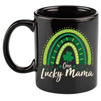 Cute St Patricks Day One Lucky Mama Green Shamrock Clover Rainbow 11oz C Handle Ceramic Mug