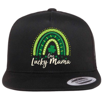 Cute St Patricks Day One Lucky Mama Green Shamrock Clover Rainbow Flatbill Hat