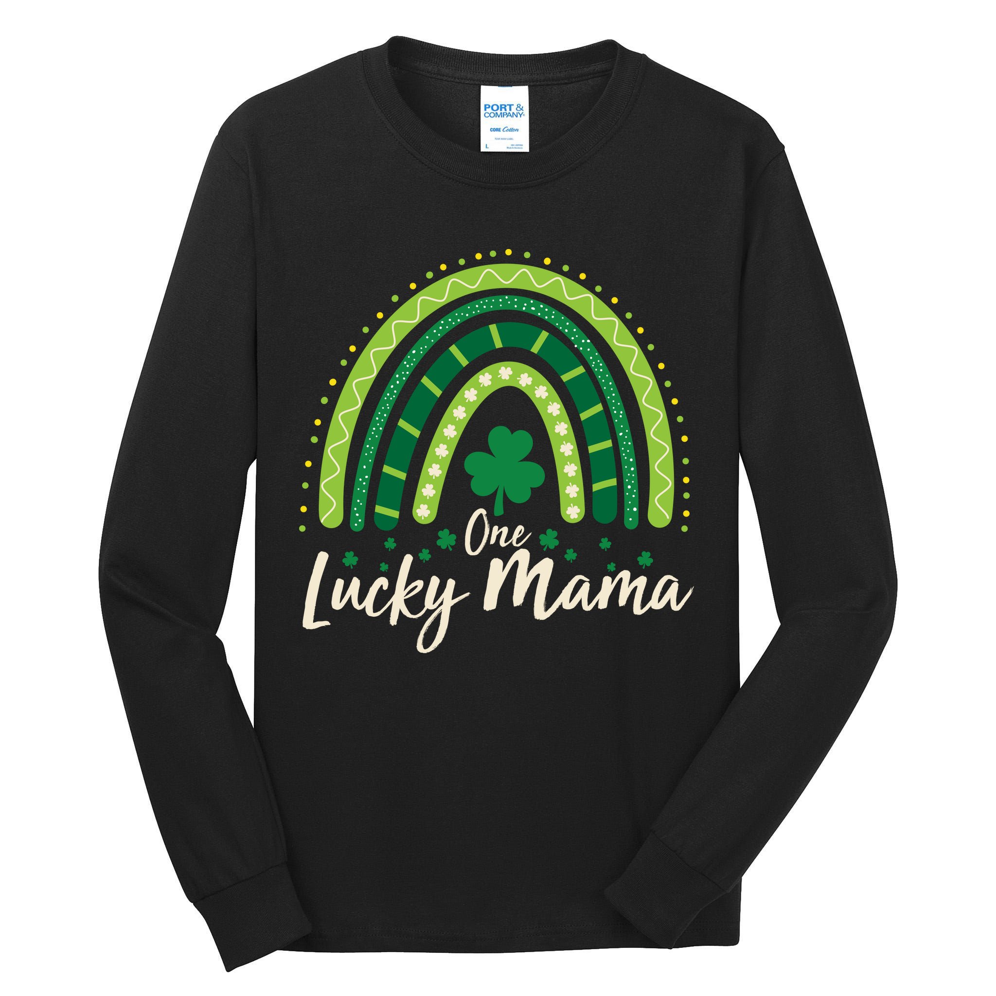 Cute St Patricks Day One Lucky Mama Green Shamrock Clover Rainbow Tall Long Sleeve T-Shirt