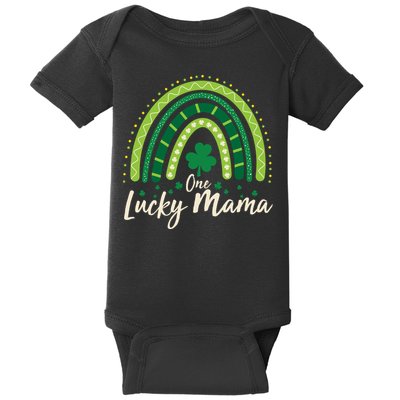Cute St Patricks Day One Lucky Mama Green Shamrock Clover Rainbow Baby Bodysuit