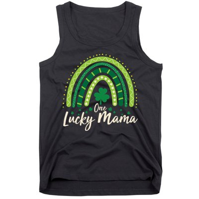 Cute St Patricks Day One Lucky Mama Green Shamrock Clover Rainbow Tank Top