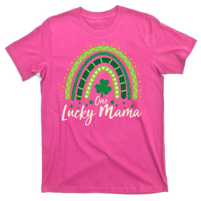 Cute St Patricks Day One Lucky Mama Green Shamrock Clover Rainbow T-Shirt