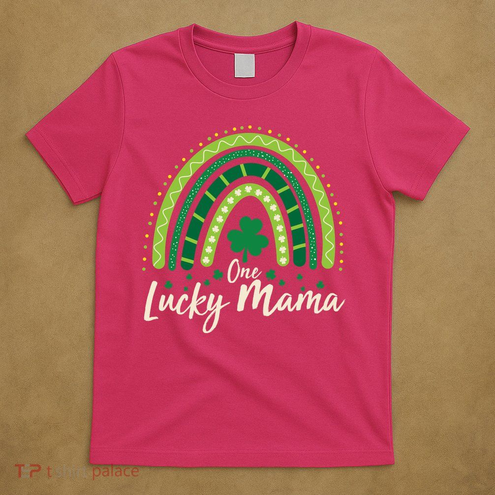 Cute St Patricks Day One Lucky Mama Green Shamrock Clover Rainbow T-Shirt
