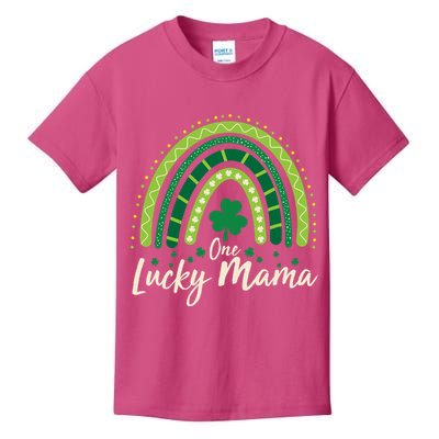 Cute St Patricks Day One Lucky Mama Green Shamrock Clover Rainbow Kids T-Shirt
