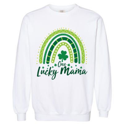 Cute St Patricks Day One Lucky Mama Green Shamrock Clover Rainbow Garment-Dyed Sweatshirt