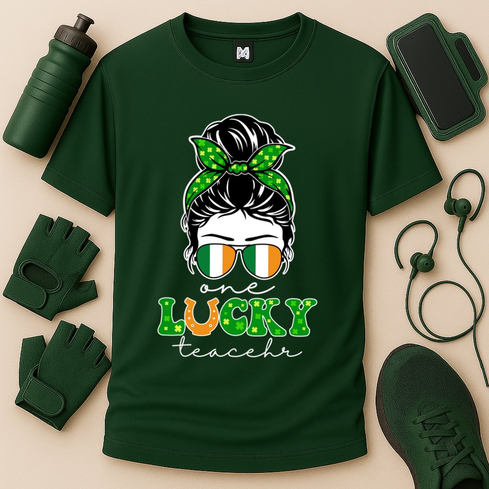 Cute St Patricks Day One Lucky Teacher Cooling Performance Crew T-Shirt