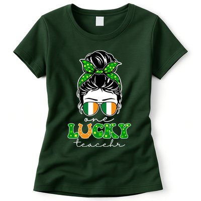 Cute St Patricks Day One Lucky Teacher Womens T-Shirt