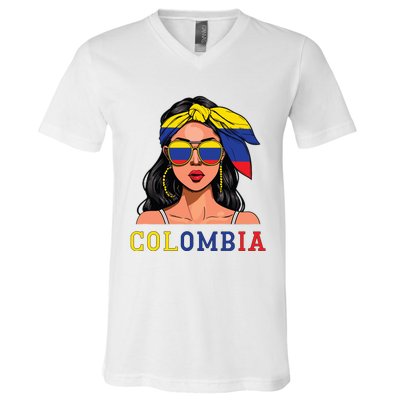 Colombianas Souvenirs Products Woman Flag Roots Colombia V-Neck T-Shirt