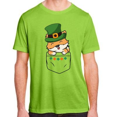 Cute Saint Patrick's Day Fox With Green Hat In Pocket Adult ChromaSoft Performance T-Shirt