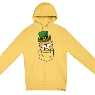 Cute Saint Patrick's Day Fox With Green Hat In Pocket Premium Pullover Hoodie