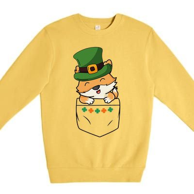 Cute Saint Patrick's Day Fox With Green Hat In Pocket Premium Crewneck Sweatshirt