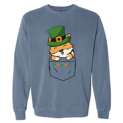 Cute Saint Patrick's Day Fox With Green Hat In Pocket Garment-Dyed Sweatshirt