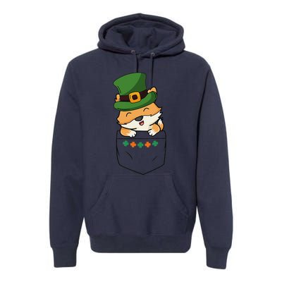 Cute Saint Patrick's Day Fox With Green Hat In Pocket Premium Hoodie