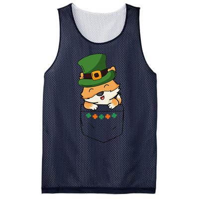 Cute Saint Patrick's Day Fox With Green Hat In Pocket Mesh Reversible Basketball Jersey Tank