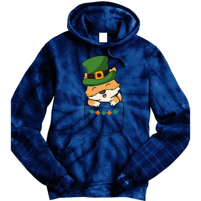 Cute Saint Patrick's Day Fox With Green Hat In Pocket Tie Dye Hoodie