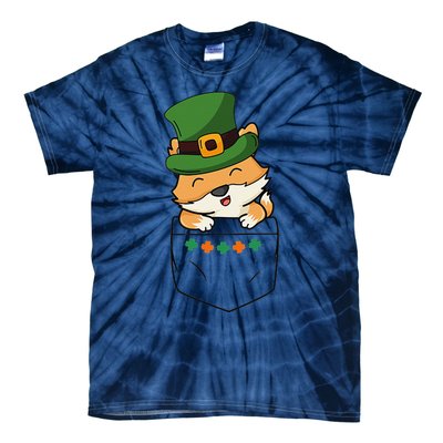 Cute Saint Patrick's Day Fox With Green Hat In Pocket Tie-Dye T-Shirt