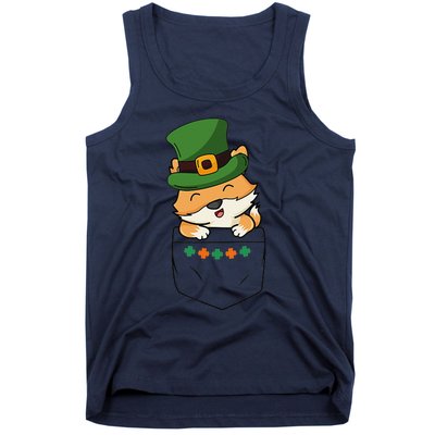 Cute Saint Patrick's Day Fox With Green Hat In Pocket Tank Top