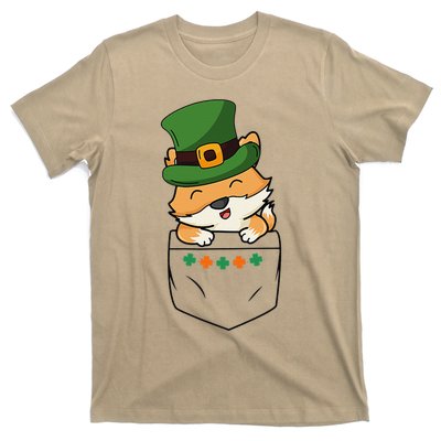 Cute Saint Patrick's Day Fox With Green Hat In Pocket T-Shirt