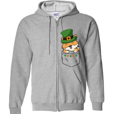 Cute Saint Patrick's Day Fox With Green Hat In Pocket Full Zip Hoodie