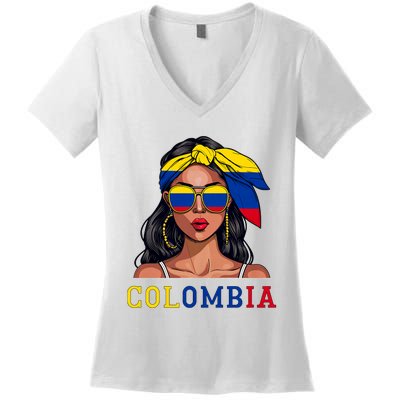 Colombianas Souvenirs Products Woman Flag Roots Colombia Women's V-Neck T-Shirt