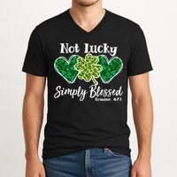 Cute St Patricks Day Not Lucky Simply Blessed Romans 4: 7 8 V-Neck T-Shirt
