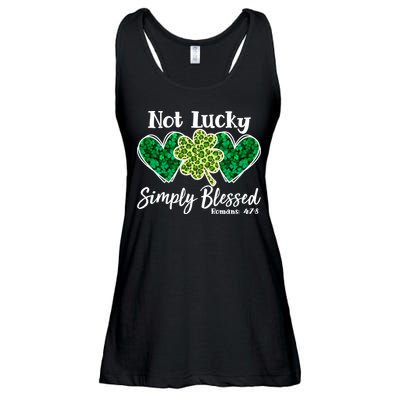 Cute St Patricks Day Not Lucky Simply Blessed Romans 4: 7 8 Ladies Essential Flowy Tank