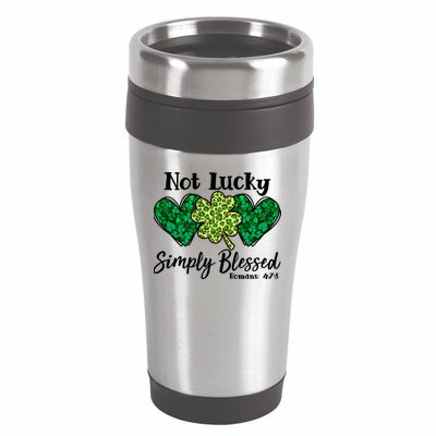 Cute St Patricks Day Not Lucky Simply Blessed Romans 4: 7 8 16oz Travel Tumbler