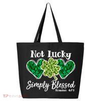Cute St Patricks Day Not Lucky Simply Blessed Romans 4: 7 8 25L Jumbo Tote
