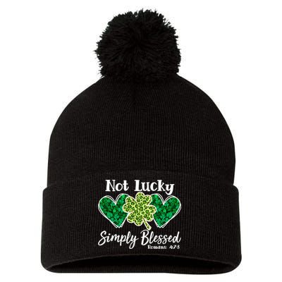 Cute St Patricks Day Not Lucky Simply Blessed Romans 4: 7 8 Pom Pom 12in Knit Beanie