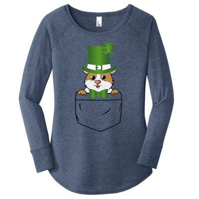 Cute Saint Patrick's Day GuineaPig With Green Hat In Pocket Women's Perfect Tri Tunic Long Sleeve Shirt