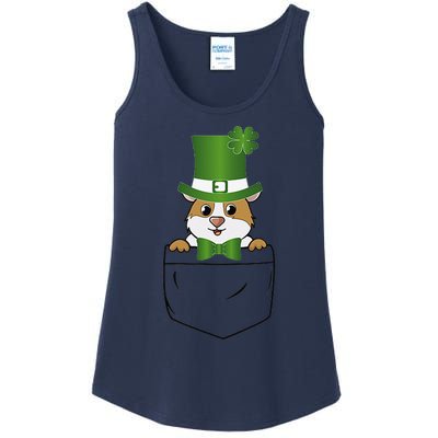 Cute Saint Patrick's Day GuineaPig With Green Hat In Pocket Ladies Essential Tank