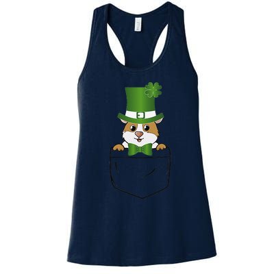 Cute Saint Patrick's Day GuineaPig With Green Hat In Pocket Women's Racerback Tank