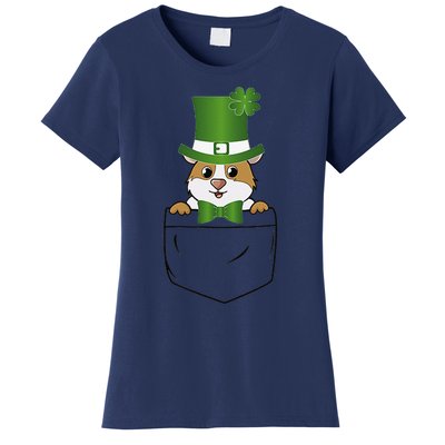 Cute Saint Patrick's Day GuineaPig With Green Hat In Pocket Women's T-Shirt