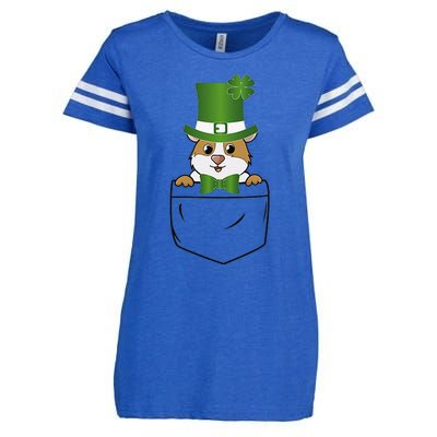 Cute Saint Patrick's Day GuineaPig With Green Hat In Pocket Enza Ladies Jersey Football T-Shirt