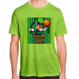 Cat St Patricks Day Basketball Lucky Clover Shamrock Gift Adult ChromaSoft Performance T-Shirt