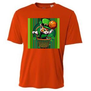 Cat St Patricks Day Basketball Lucky Clover Shamrock Gift Cooling Performance Crew T-Shirt