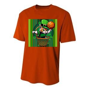 Cat St Patricks Day Basketball Lucky Clover Shamrock Gift Performance Sprint T-Shirt