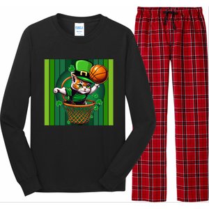 Cat St Patricks Day Basketball Lucky Clover Shamrock Gift Long Sleeve Pajama Set