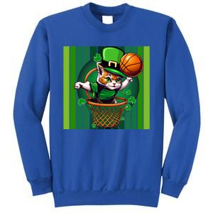 Cat St Patricks Day Basketball Lucky Clover Shamrock Gift Sweatshirt