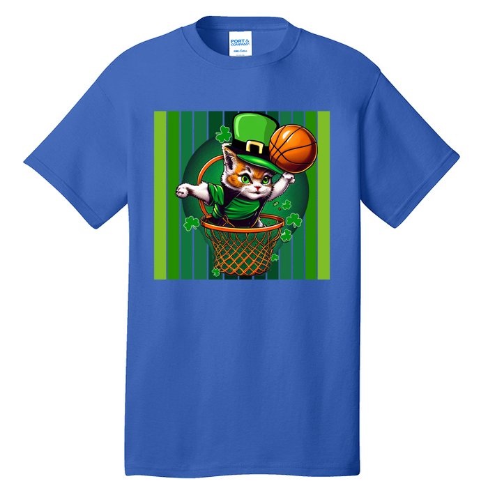 Cat St Patricks Day Basketball Lucky Clover Shamrock Gift Tall T-Shirt