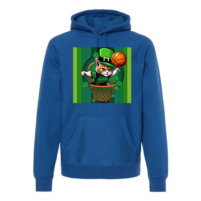 Cat St Patricks Day Basketball Lucky Clover Shamrock Gift Premium Hoodie