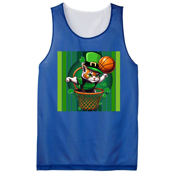 Cat St Patricks Day Basketball Lucky Clover Shamrock Gift Mesh Reversible Basketball Jersey Tank