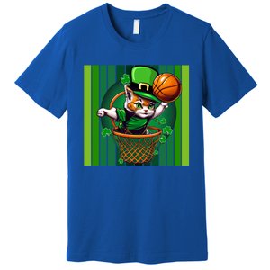 Cat St Patricks Day Basketball Lucky Clover Shamrock Gift Premium T-Shirt